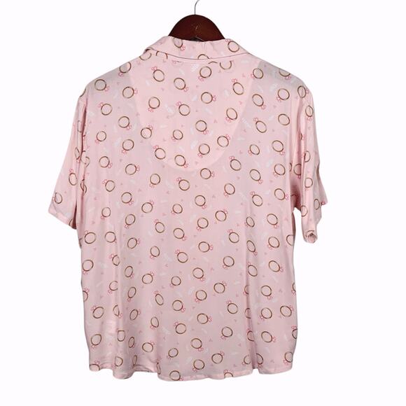 New PJ Couture Pajama Shirt Sleep Top Pink Engagement Rings Women's L - Picture 4 of 5